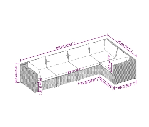 vidaXL 5-daļīgs dārza mēbeļu komplekts, matrači, melna PE rotangpalma