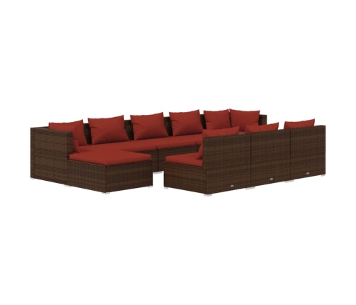 vidaXL 10-daļīgs dārza atpūtas mēbeļu komplekts, brūna PE rotangpalma