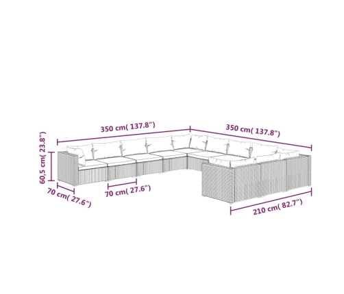 vidaXL 11-daļīgs dārza atpūtas mēbeļu komplekts, brūna PE rotangpalma