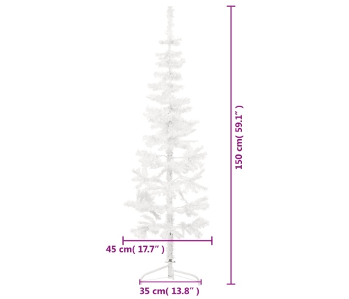 vidaXL mākslīgā Ziemassvētku egle ar statīvu, pusapaļa, balta, 150 cm