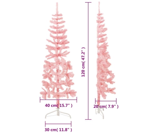 vidaXL mākslīgā Ziemassvētku egle ar statīvu, pusapaļa, rozā, 120 cm