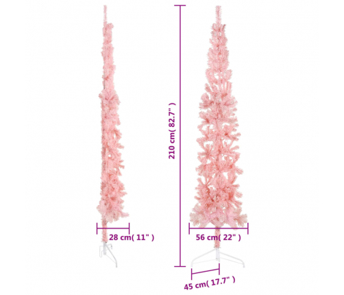 vidaXL mākslīgā Ziemassvētku egle ar statīvu, pusapaļa, rozā, 210 cm