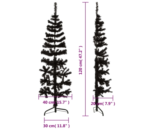 vidaXL mākslīgā Ziemassvētku egle ar statīvu, pusapaļa, melna, 120 cm