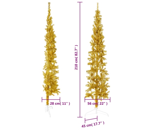 vidaXL mākslīgā Ziemassvētku egle ar statīvu, pusapaļa, zelta, 210 cm