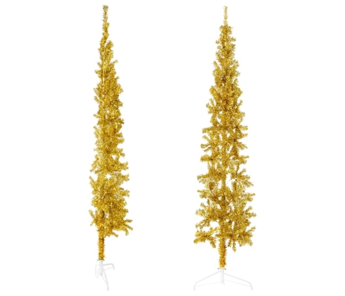 vidaXL mākslīgā Ziemassvētku egle ar statīvu, pusapaļa, zelta, 240 cm