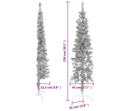 vidaXL mākslīgā Ziemassvētku egle, statīvs, pusapaļa, sudraba, 150 cm