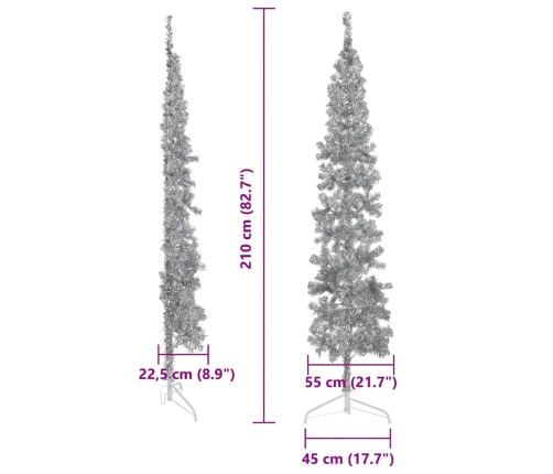 vidaXL mākslīgā Ziemassvētku egle, statīvs, pusapaļa, sudraba, 210 cm