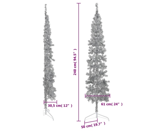 vidaXL mākslīgā Ziemassvētku egle, statīvs, pusapaļa, sudraba, 240 cm