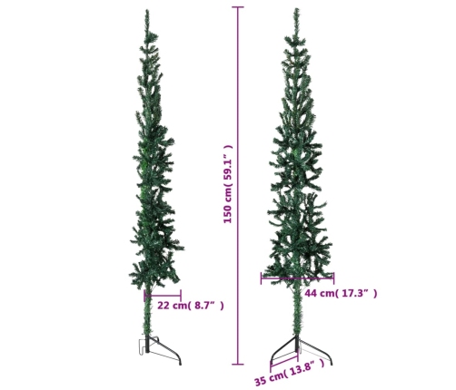 vidaXL mākslīgā Ziemassvētku egle ar statīvu, pusapaļa, zaļa, 150 cm