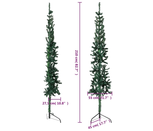 vidaXL mākslīgā Ziemassvētku egle ar statīvu, pusapaļa, zaļa, 210 cm