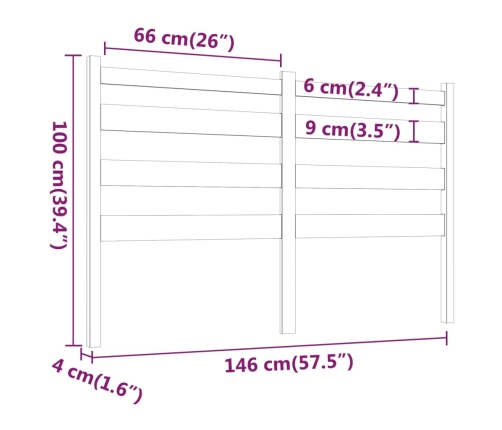 vidaXL gultas galvgalis, pelēks, 146x4x100 cm, priedes masīvkoks