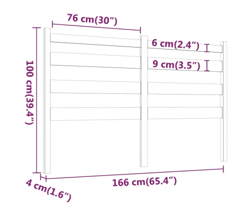 vidaXL gultas galvgalis, melns, 166x4x100 cm, priedes masīvkoks