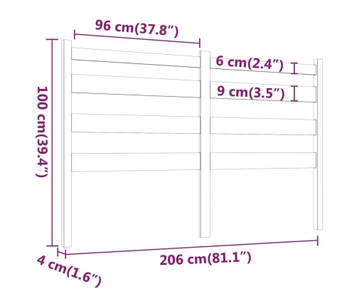 vidaXL gultas galvgalis, medus brūns, 206x4x100 cm, priedes masīvkoks