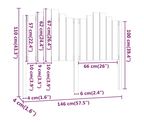 vidaXL gultas galvgalis, melns, 146x4x110 cm, priedes masīvkoks