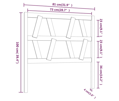 vidaXL gultas galvgalis, melns, 81x4x100 cm, priedes masīvkoks