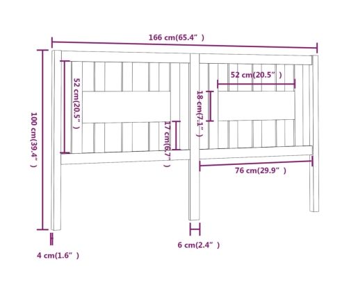 vidaXL galvgalis, pelēks, 166x4x100 cm, priedes masīvkoks