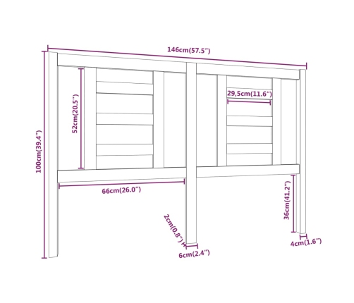 vidaXL gultas galvgalis, pelēks, 146x4x100 cm, priedes masīvkoks