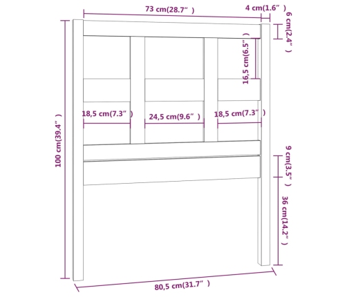 vidaXL gultas galvgalis, pelēks, 80,5x4x100 cm, priedes masīvkoks