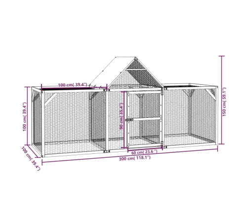 vidaXL vistu būris, 300x100x150 cm, impregnēts priedes masīvkoks