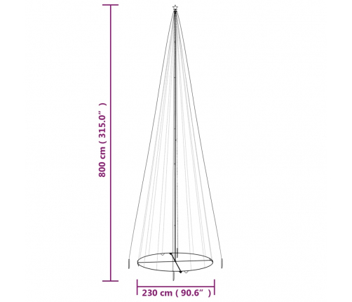 vidaXL Ziemassvētku egle, 1134 krāsainas LED lampiņas, 230x800 cm