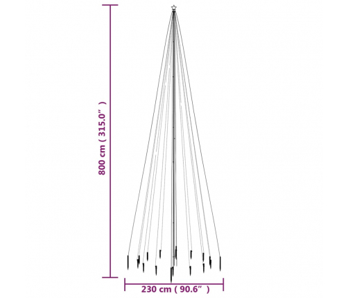 vidaXL Ziemassvētku egle ar pīķi, 1134 krāsainas LED lampiņas, 800 cm