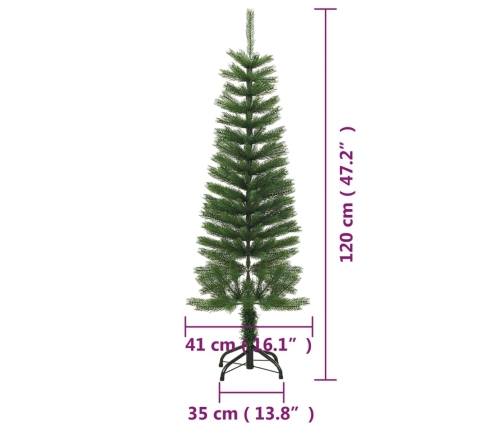 vidaXL mākslīgā Ziemassvētku egle ar statīvu, šaura, 120 cm, PE