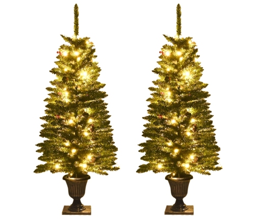 vidaXL mākslīgās Ziemassvētku egles, 2 gab., ar vainagu, vītni un LED