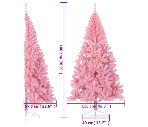 vidaXL mākslīgā Ziemassvētku egle ar statīvu, pusapaļa, 180 cm, rozā