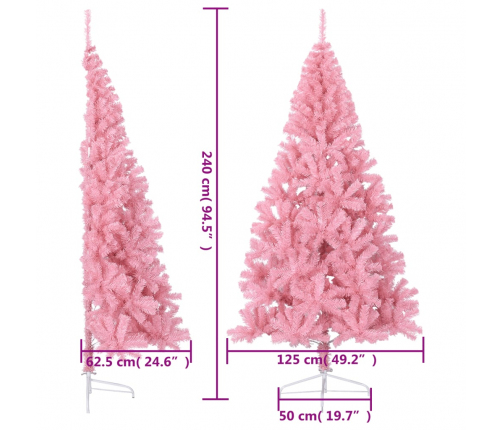 vidaXL mākslīgā Ziemassvētku egle ar statīvu, pusapaļa, 240 cm, rozā