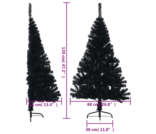 vidaXL mākslīgā Ziemassvētku egle ar statīvu, pusapaļa, 120 cm, melna