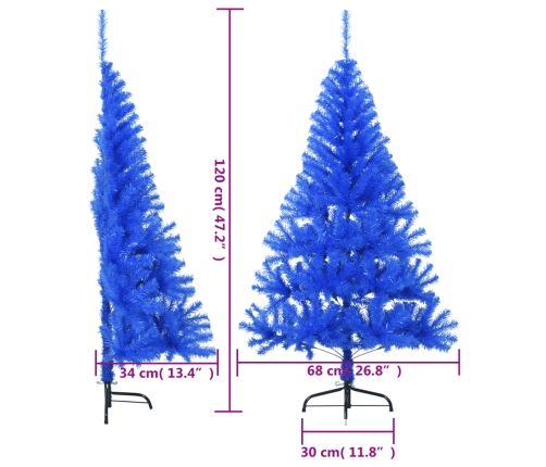 vidaXL mākslīgā Ziemassvētku egle ar statīvu, pusapaļa, 120 cm, zila