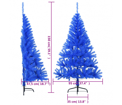 vidaXL mākslīgā Ziemassvētku egle ar statīvu, pusapaļa, 150 cm, PVC