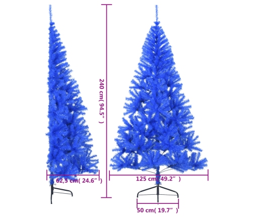 vidaXL mākslīgā Ziemassvētku egle ar statīvu, pusapaļa, 240 cm, zila