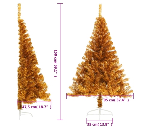 vidaXL mākslīgā Ziemassvētku egle ar statīvu, 150 cm, zeltaina, PET