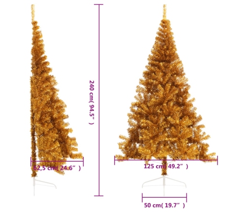 vidaXL mākslīgā Ziemassvētku egle ar statīvu, 240 cm, zeltaina, PET