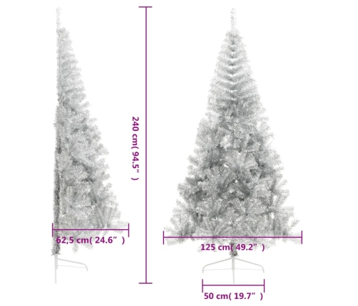 vidaXL mākslīgā Ziemassvētku egle ar statīvu, 240 cm, sudrabaina, PET