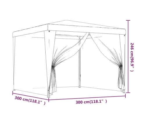 vidaXL svinību telts, ar 4 sieta sienām, 3x3 m, zila, HDPE