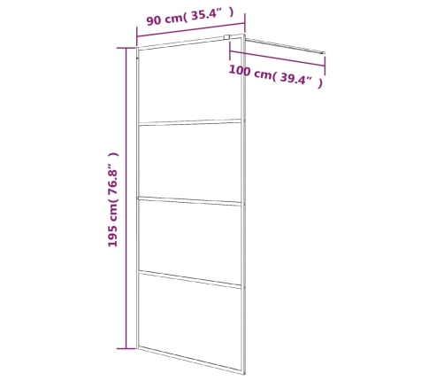 vidaXL dušas siena, 90x195 cm, matēts ESG stikls, melna