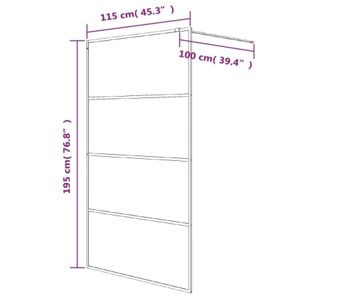 vidaXL dušas siena, 115x195 cm, matēts ESG stikls, melna