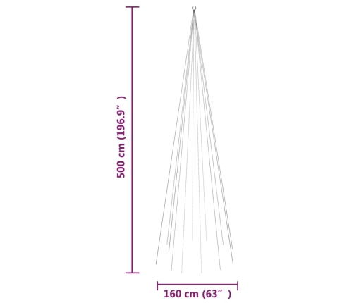 vidaXL Ziemassvētku egle karoga mastam, 732 vēsi baltas LED, 500 cm