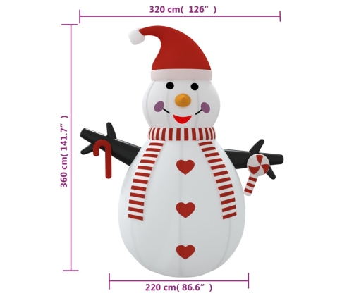 vidaXL piepūšams sniegavīrs, LED, 360 cm