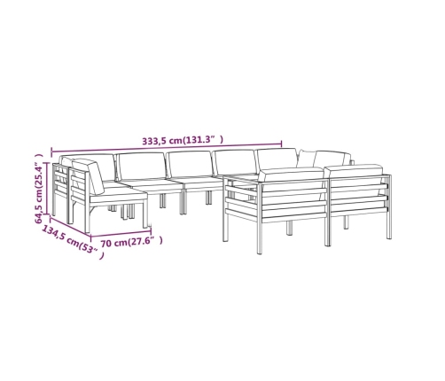vidaXL 9-daļīgs dārza atpūtas mēbeļu komplekts ar matračiem, alumīnijs