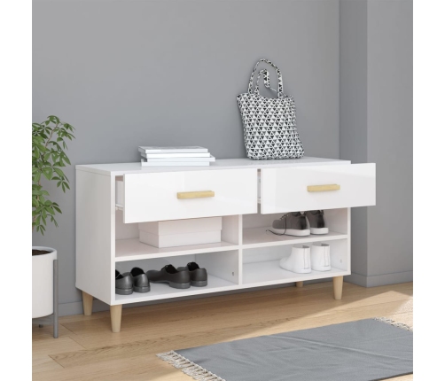 vidaXL apavu skapītis, spīdīgi balts, 102x35x55 cm, inženierijas koks