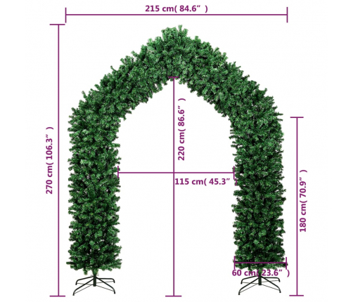 vidaXL Ziemassvētku arka ar skujām, zaļa, 270 cm