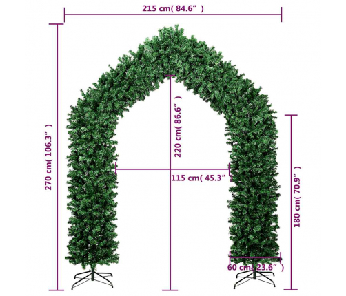 vidaXL Ziemassvētku arka ar skujām, zaļa, 270 cm