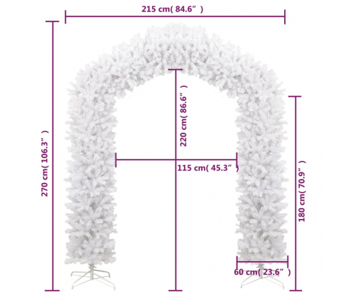 vidaXL Ziemassvētku arka ar skujām, balta, 270 cm