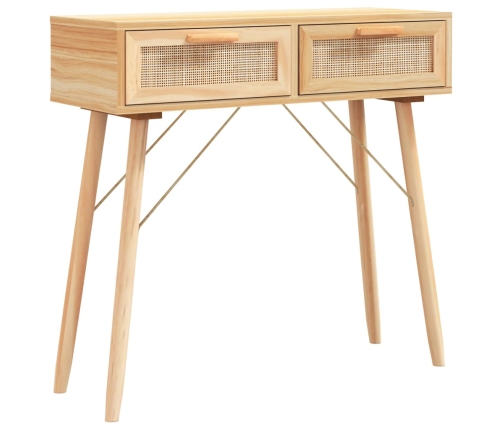 vidaXL konsoles galds, balts, 80x30x75 cm, priedes koks, rotangpalma