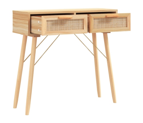vidaXL konsoles galds, balts, 80x30x75 cm, priedes koks, rotangpalma