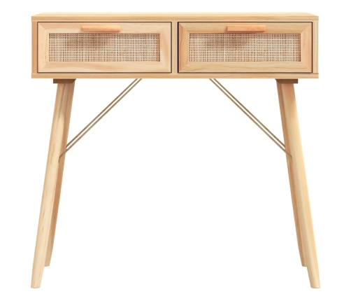 vidaXL konsoles galds, balts, 80x30x75 cm, priedes koks, rotangpalma
