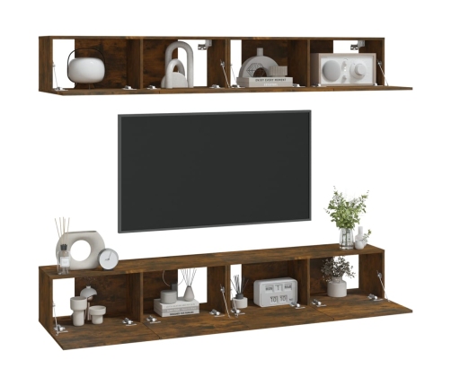 vidaXL sienas TV skapīši, 4 gab., koka krāsa, 100x30x30 cm